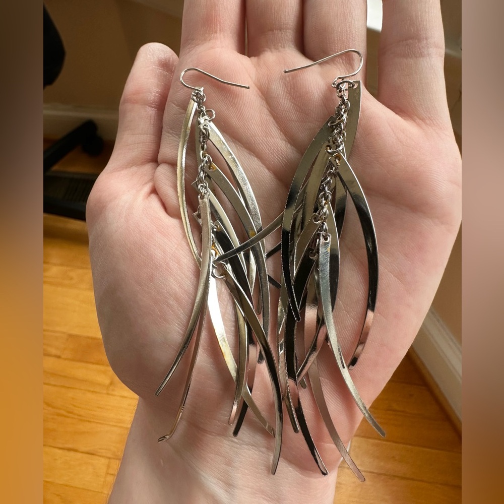 Silver Abstract Dangle Earrings - Picture 7 of 8